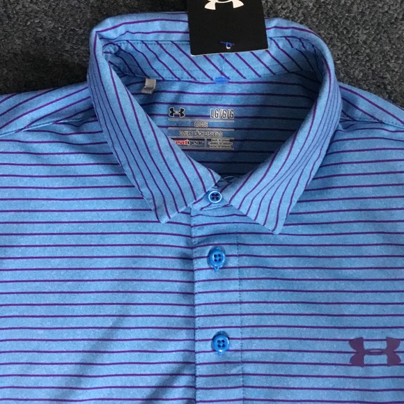 Under Armour Men's Light Blue and Purple Polo Shirt - Picture 4 of 5